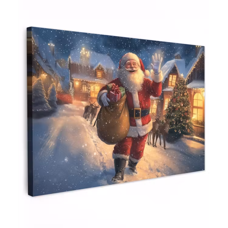 Canvas schilderij - Kerstman - Dorp - Hert - Donker — 1