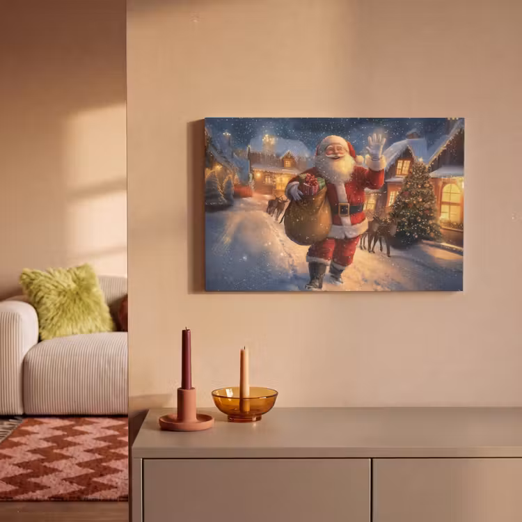 Canvas schilderij - Kerstman - Dorp - Hert - Donker — 2