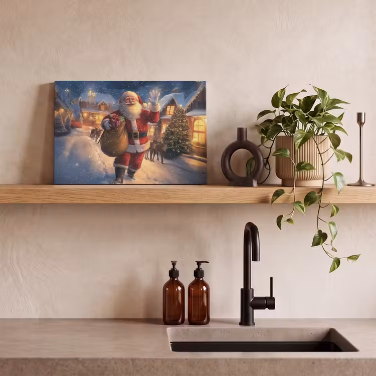 Canvas schilderij - Kerstman - Dorp - Hert - Donker — 4