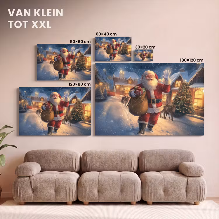 Canvas schilderij - Kerstman - Dorp - Hert - Donker — 8