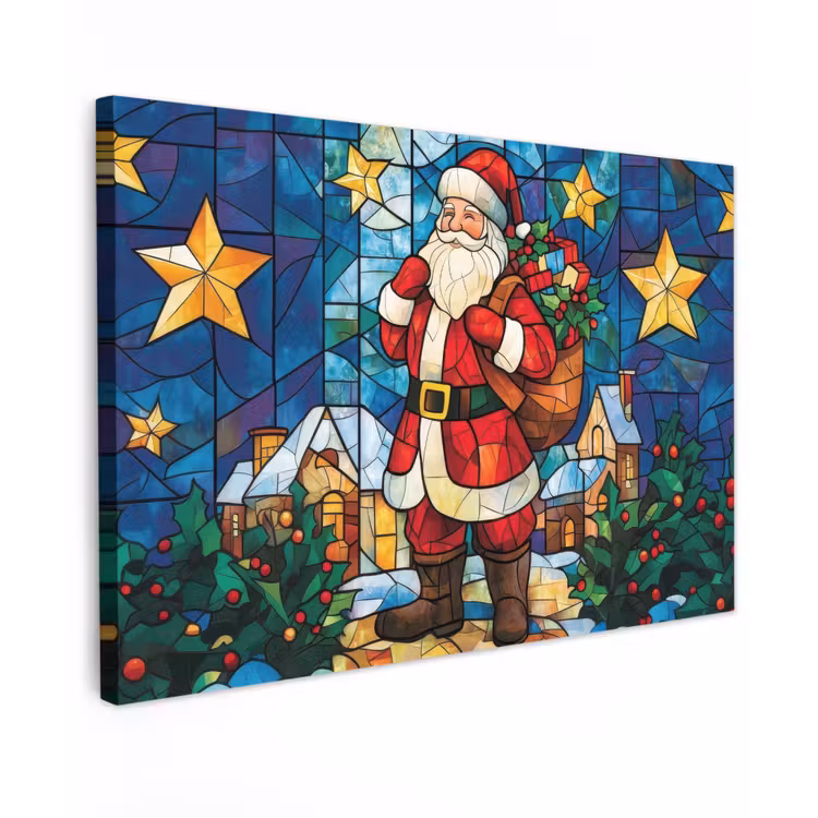 Canvas schilderij - Kerstman - Glas - Kleurrijk — 1