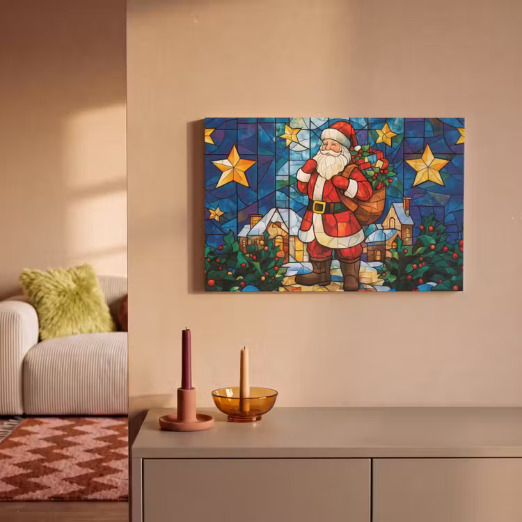 Canvas schilderij - Kerstman - Glas - Kleurrijk — 2