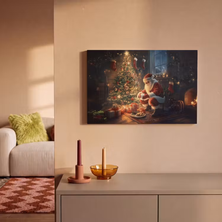 Canvas schilderij - Kerstman - Haard - Donker — 2