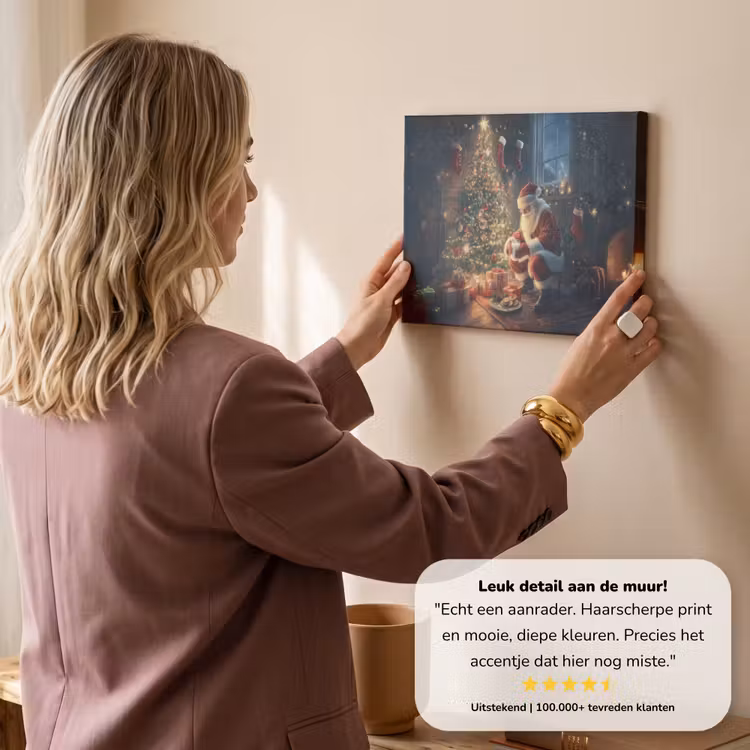 Canvas schilderij - Kerstman - Haard - Donker — 3