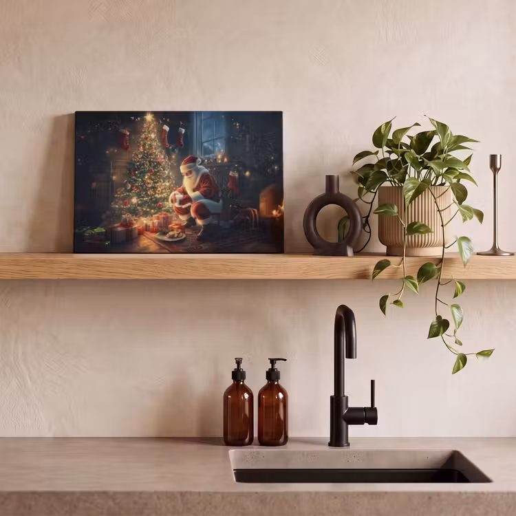 Canvas schilderij - Kerstman - Haard - Donker — 4