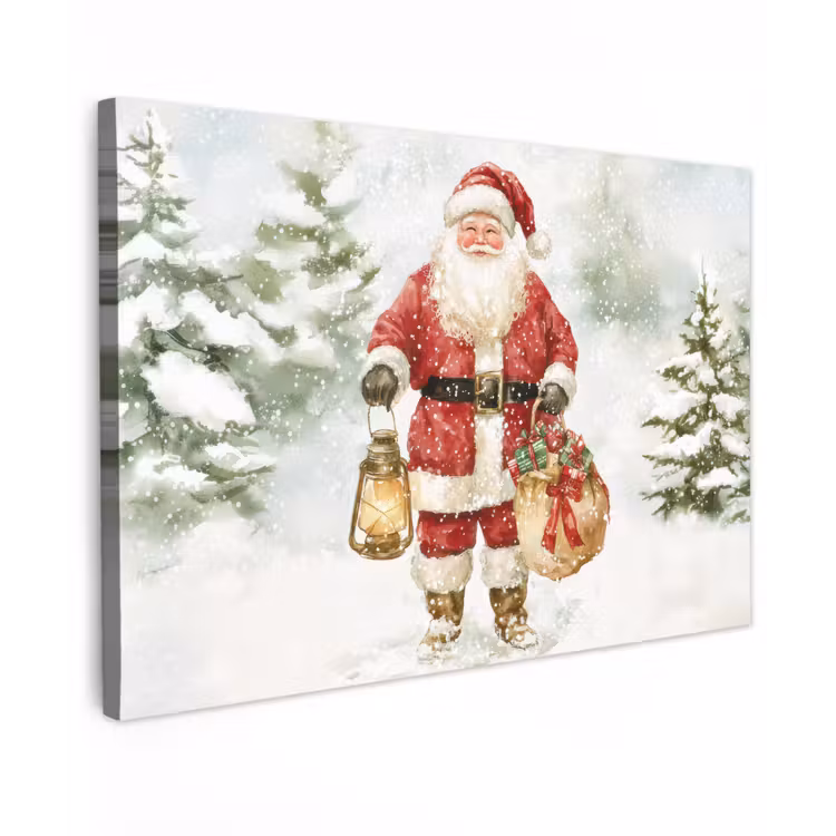 Canvas schilderij - Kerstman- Winter - Sneeuw - Wit - Rood — 1