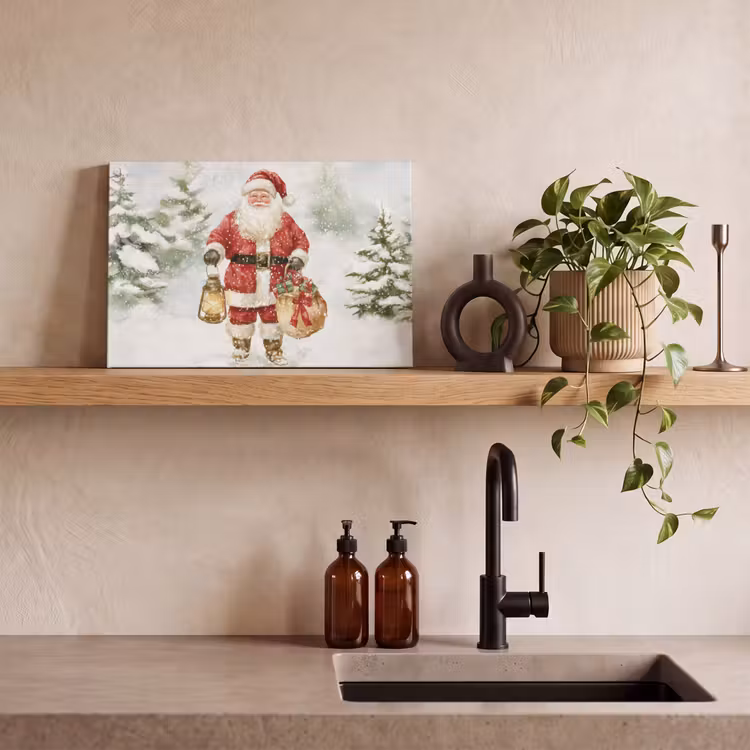 Canvas schilderij - Kerstman- Winter - Sneeuw - Wit - Rood — 4