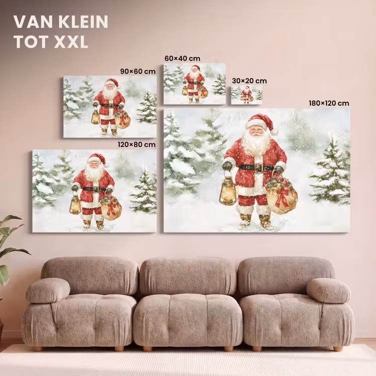Canvas schilderij - Kerstman- Winter - Sneeuw - Wit - Rood — 8