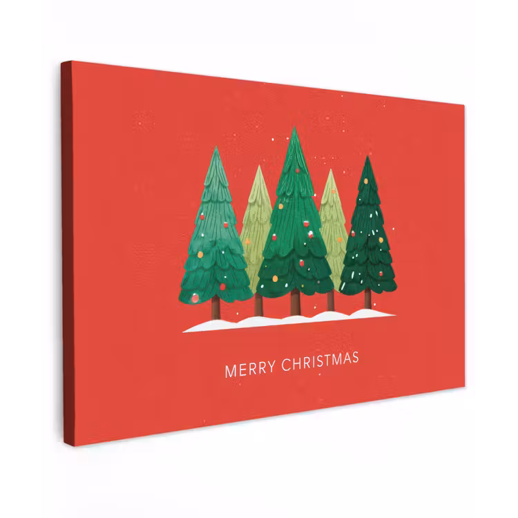 Canvas schilderij - Minimalistisch - Kerstbomen - Rood - Sneeuw — 1