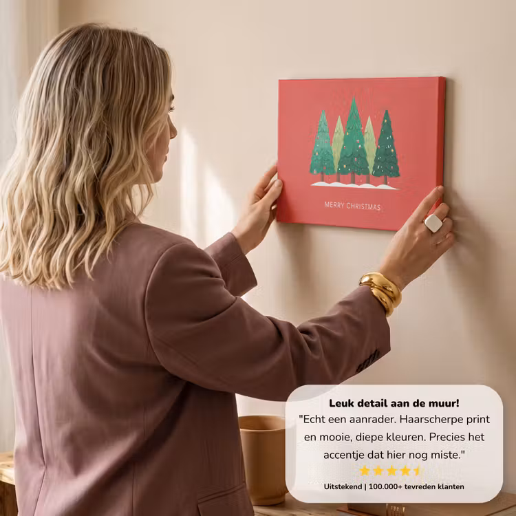 Canvas schilderij - Minimalistisch - Kerstbomen - Rood - Sneeuw — 3