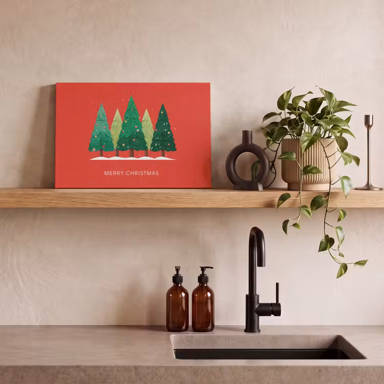 Canvas schilderij - Minimalistisch - Kerstbomen - Rood - Sneeuw — 4