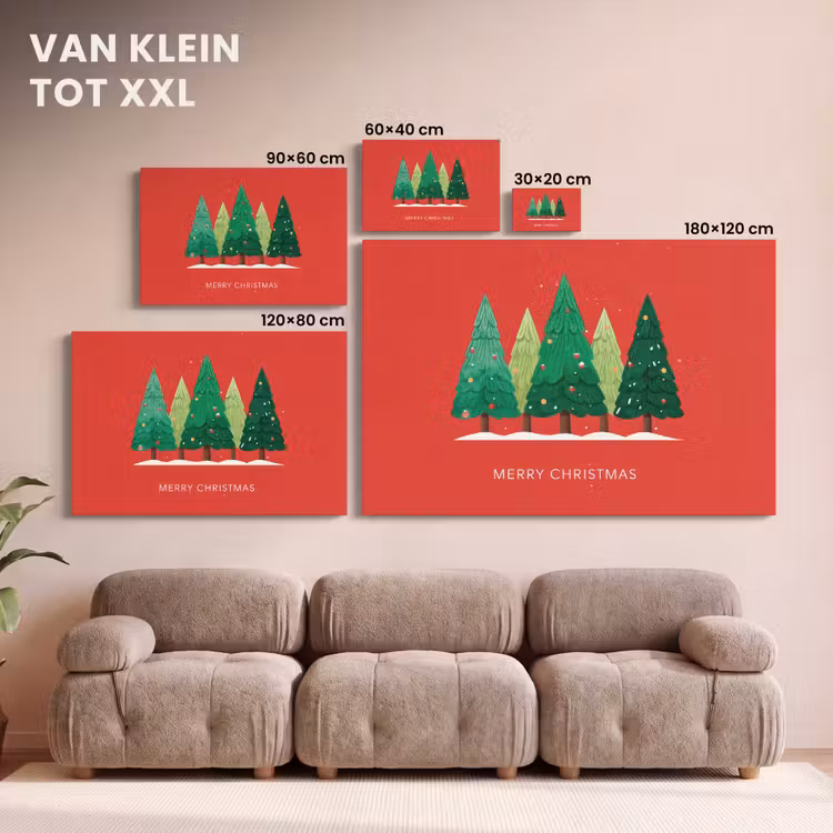 Canvas schilderij - Minimalistisch - Kerstbomen - Rood - Sneeuw — 8