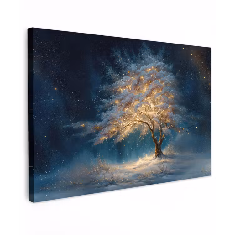 Canvas schilderij - Levensboom - Nacht - Donker - Blauw — 1