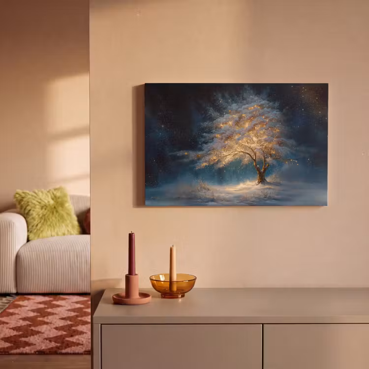 Canvas schilderij - Levensboom - Nacht - Donker - Blauw — 2
