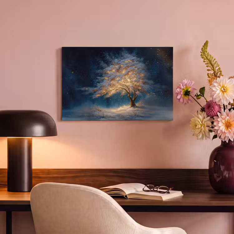 Canvas schilderij - Levensboom - Nacht - Donker - Blauw — 6