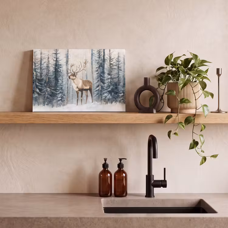 Canvas schilderij - Rendier - Sneeuw - Woud - Wit — 4