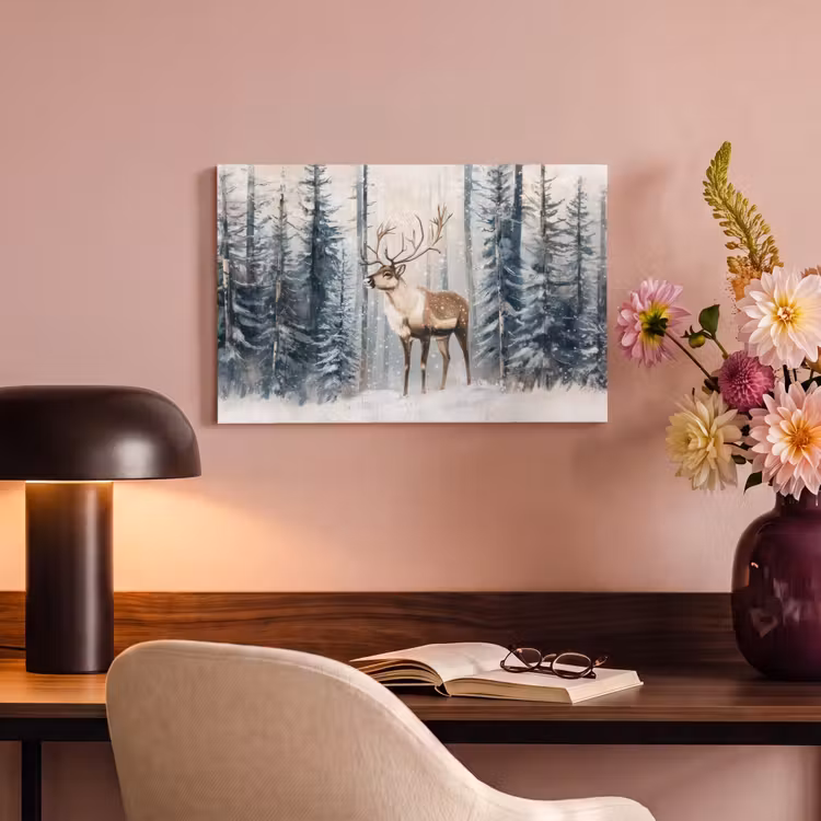 Canvas schilderij - Rendier - Sneeuw - Woud - Wit — 6