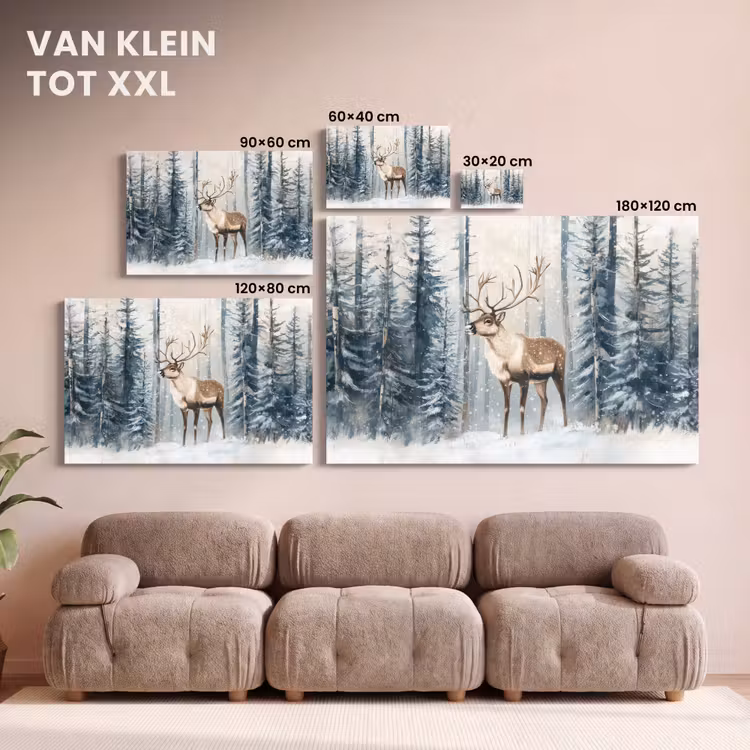 Canvas schilderij - Rendier - Sneeuw - Woud - Wit — 8