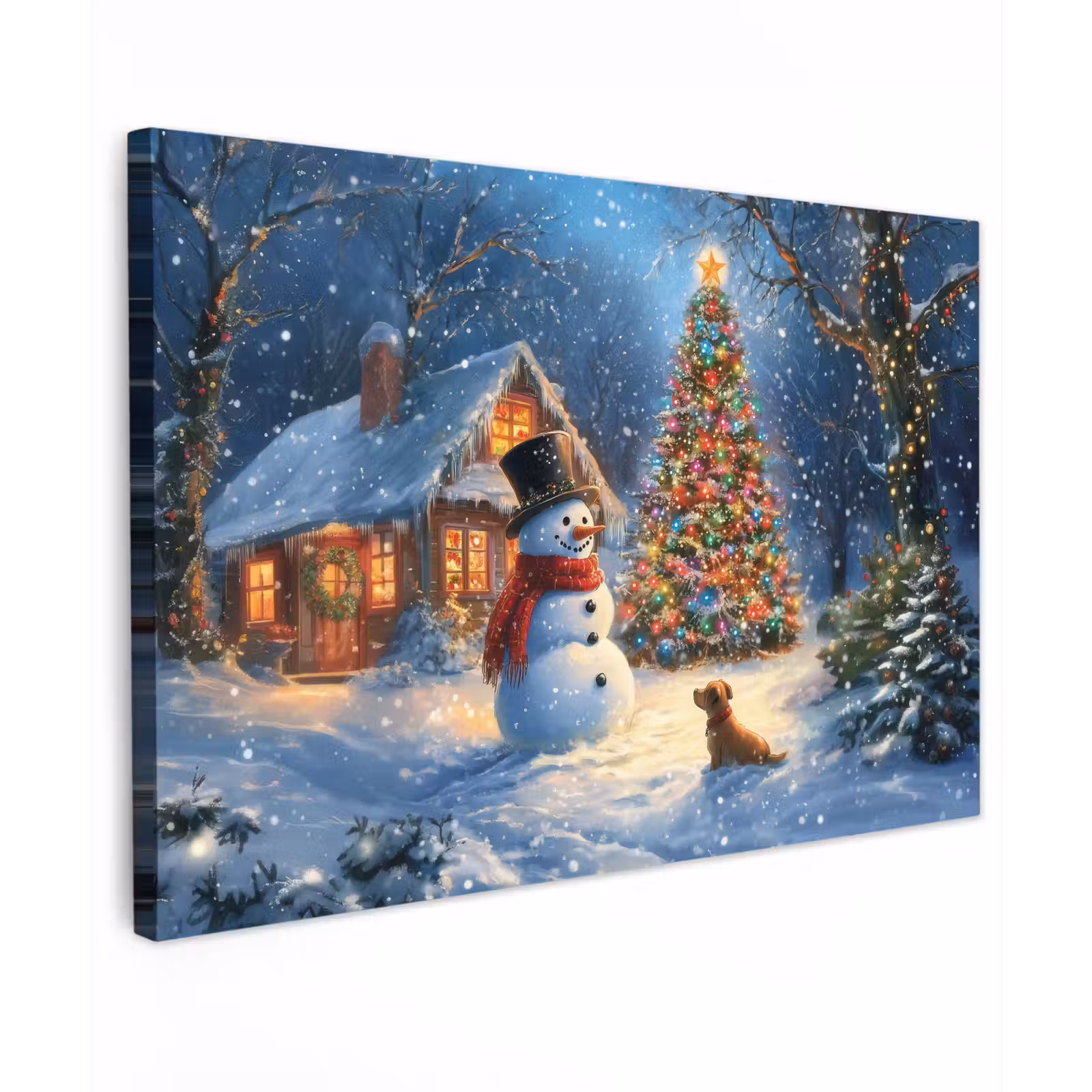 Canvas schilderij - Kerstwonder - Winteravond - Kleurrijk — 1