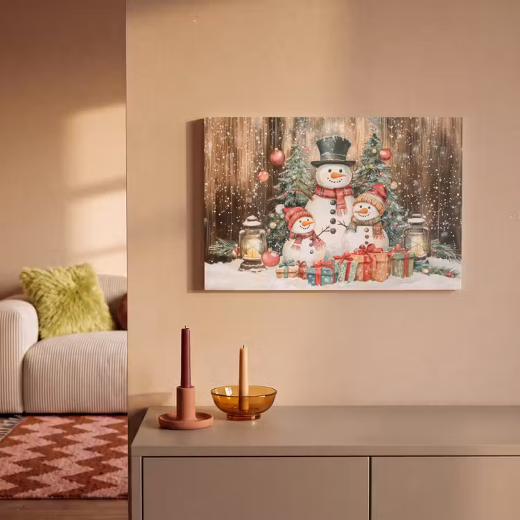 Canvas schilderij - Sneeuwpop - Familie - Kleurrijk — 2