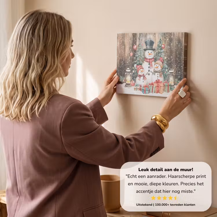 Canvas schilderij - Sneeuwpop - Familie - Kleurrijk — 3