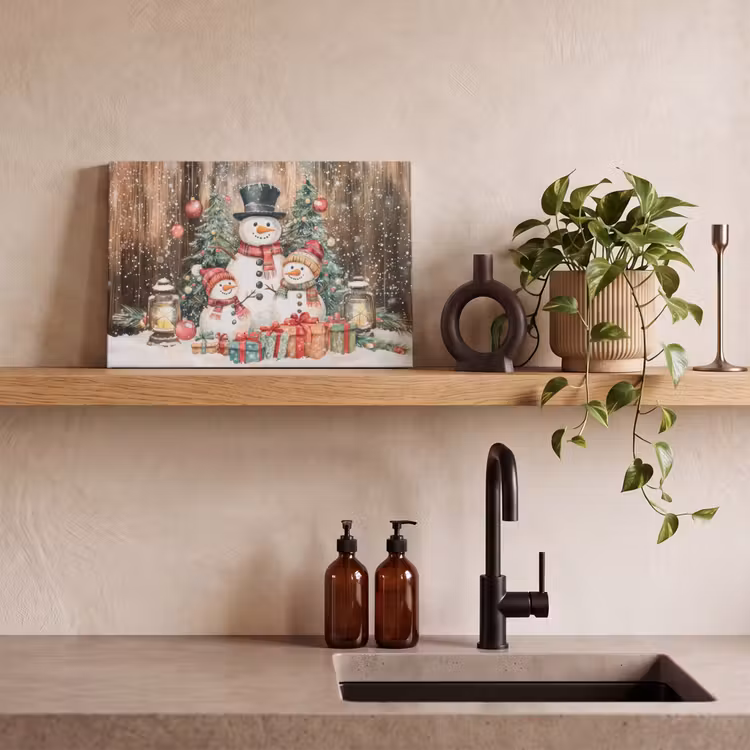 Canvas schilderij - Sneeuwpop - Familie - Kleurrijk — 4