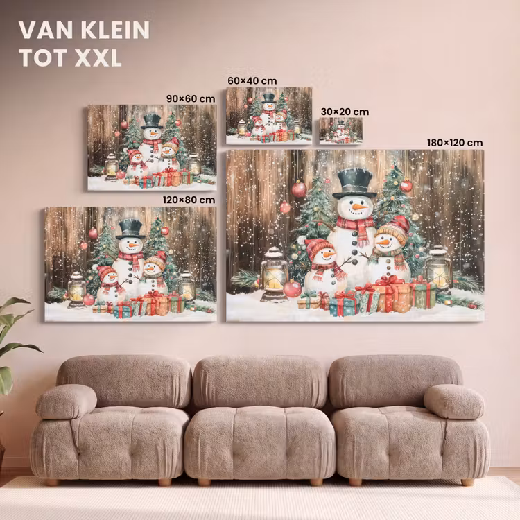 Canvas schilderij - Sneeuwpop - Familie - Kleurrijk — 8
