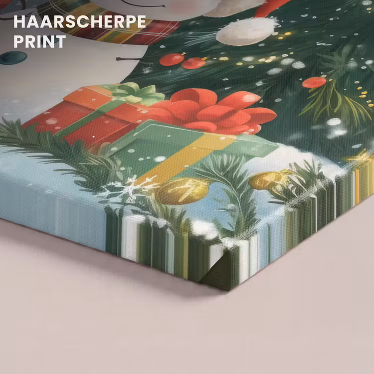 Canvas schilderij - Sneeuwpop - Kerstsneeuw - Groen - Rood — 5