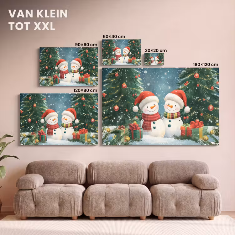 Canvas schilderij - Sneeuwpop - Kerstsneeuw - Groen - Rood — 8