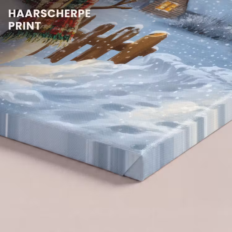 Canvas schilderij - Sneeuwpop - Winterdorp - Kleurrijk — 5
