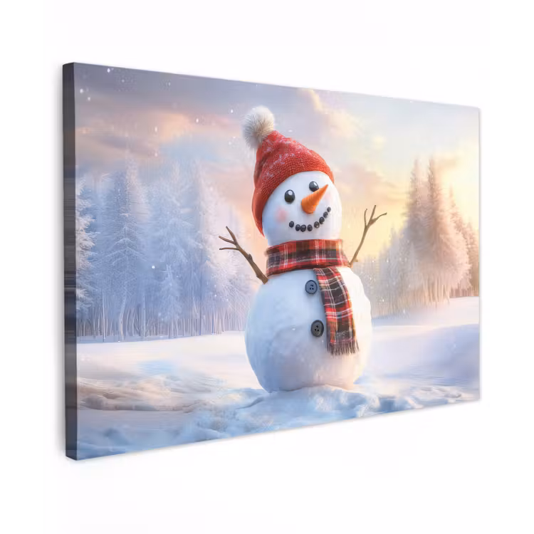 Canvas schilderij - Sneeuwpop - Zonsondergang - Wit — 1