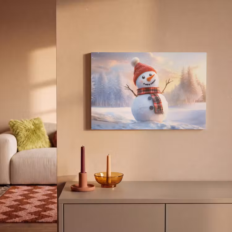 Canvas schilderij - Sneeuwpop - Zonsondergang - Wit — 2