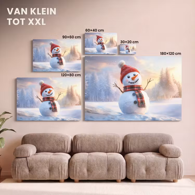 Canvas schilderij - Sneeuwpop - Zonsondergang - Wit — 8