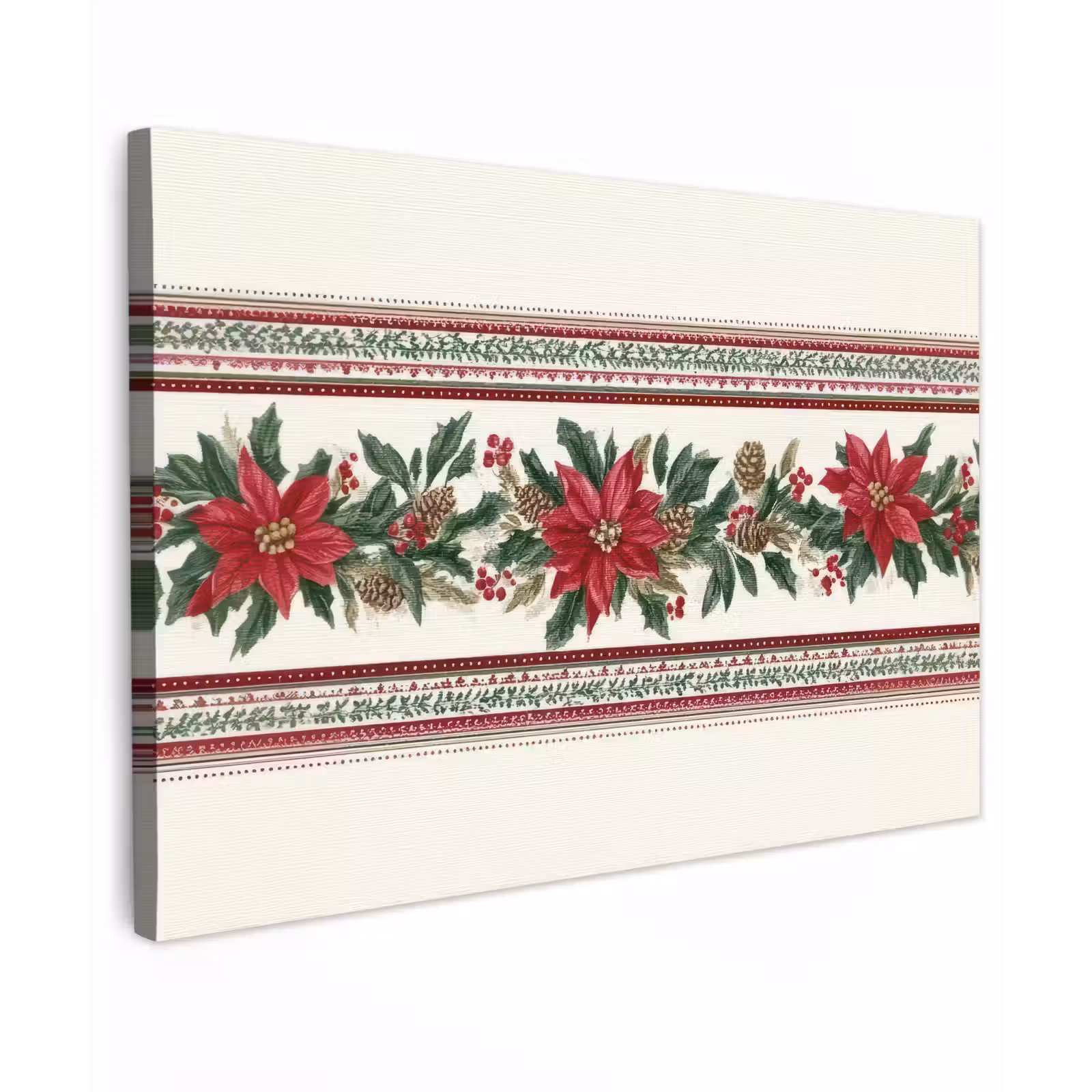 Canvas schilderij - Kerststrook - Poinsettia - Rood - Groen — 1