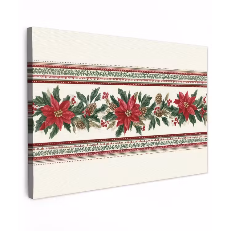 Canvas schilderij - Kerststrook - Poinsettia - Rood - Groen — 1