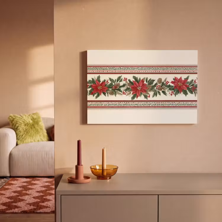 Canvas schilderij - Kerststrook - Poinsettia - Rood - Groen — 2