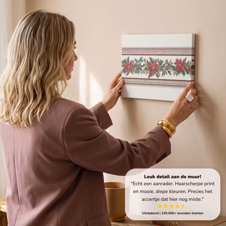 Canvas schilderij - Kerststrook - Poinsettia - Rood - Groen — 3