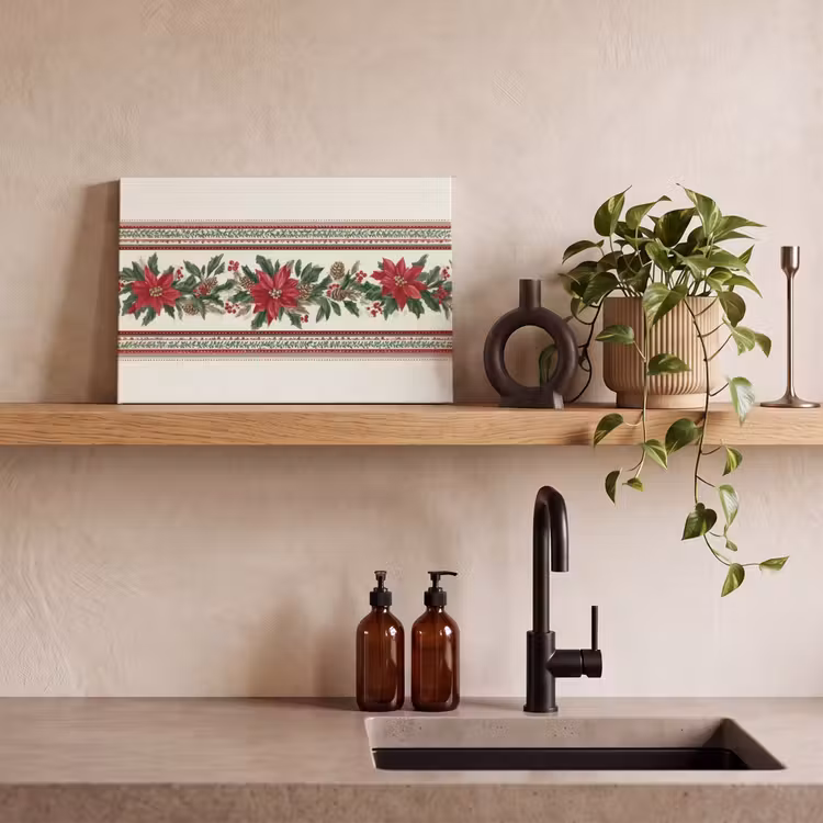 Canvas schilderij - Kerststrook - Poinsettia - Rood - Groen — 4