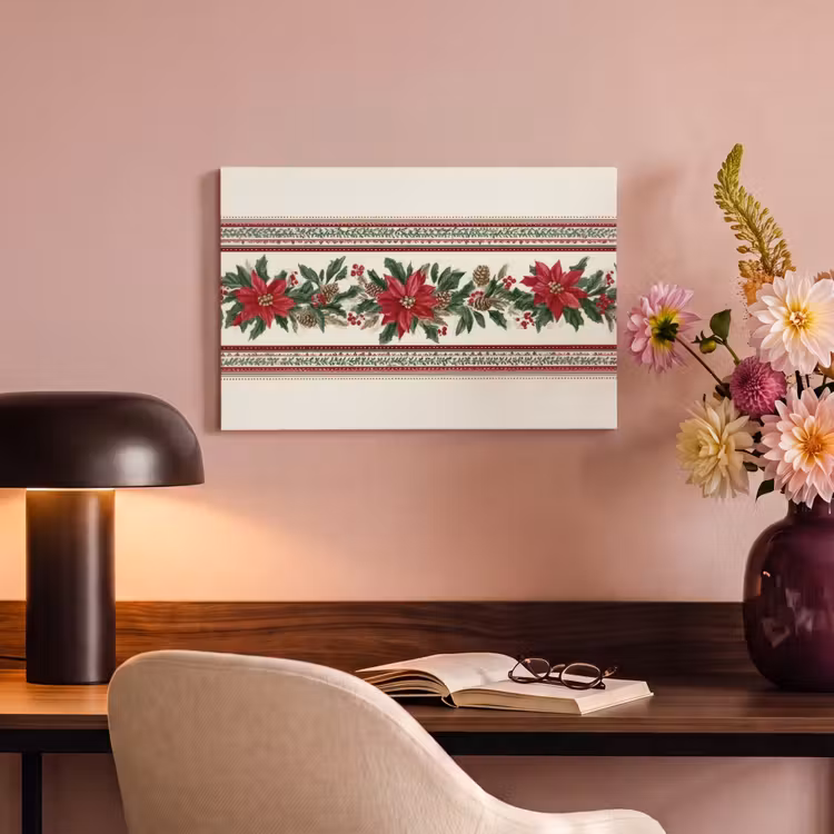 Canvas schilderij - Kerststrook - Poinsettia - Rood - Groen — 6