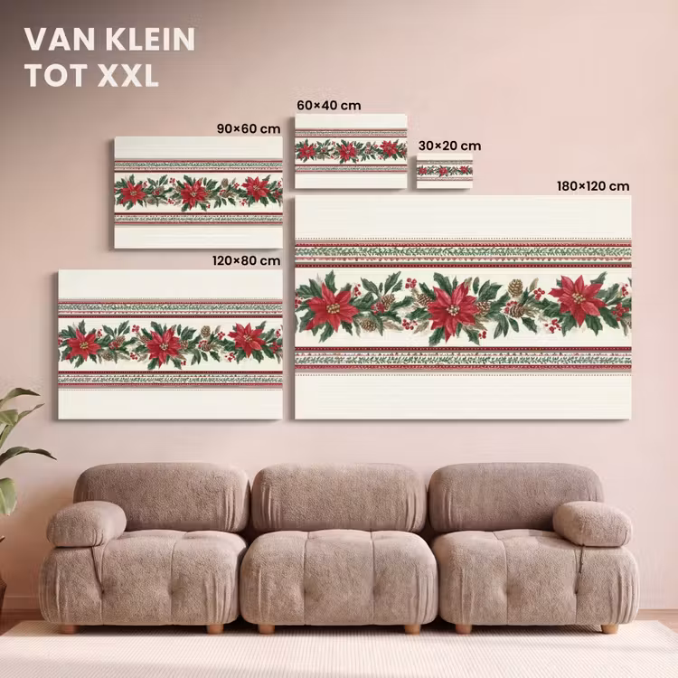 Canvas schilderij - Kerststrook - Poinsettia - Rood - Groen — 8