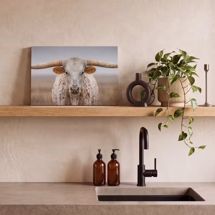 Canvas schilderij - Longhorn - Grasveld - Dier — 4