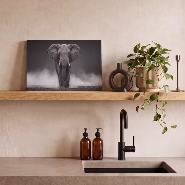 Canvas schilderij - Olifant - Zwart - Wit - Rook — 4