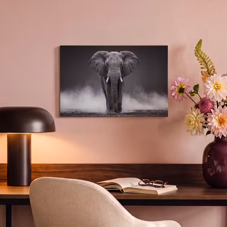 Canvas schilderij - Olifant - Zwart - Wit - Rook — 6