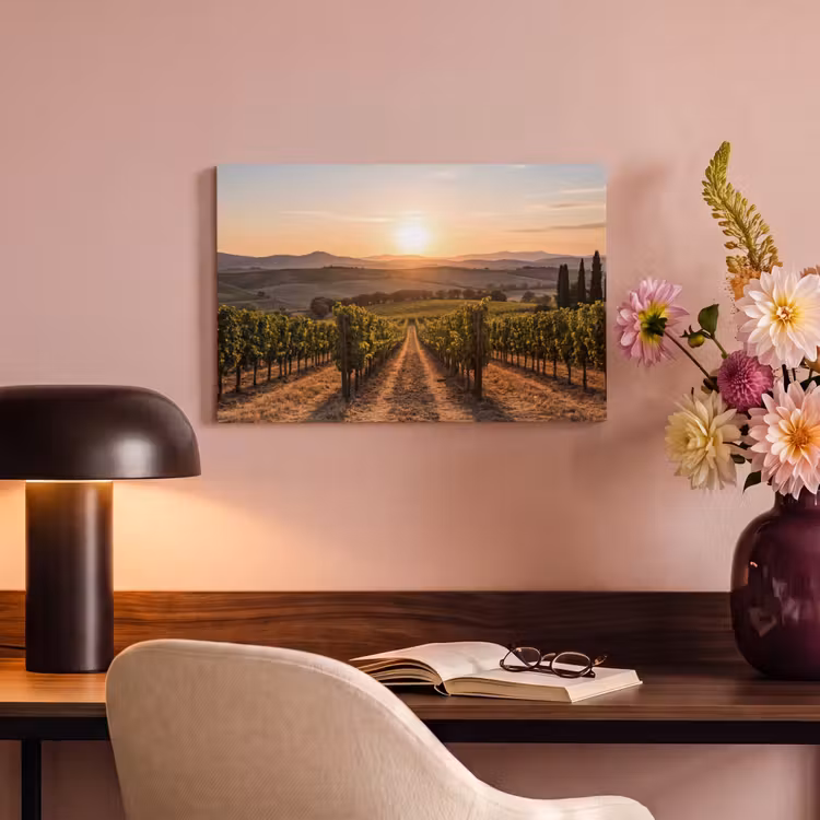 Canvas schilderij - Wijngaard - Zonsondergang - Landschap — 6