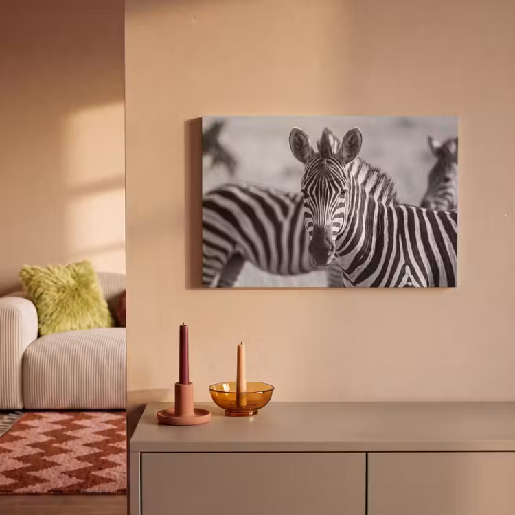 Canvas schilderij - Zebra's - Zwart - Wit — 2