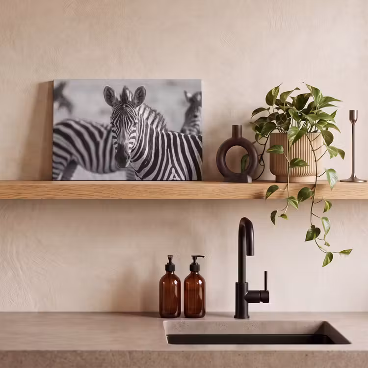 Canvas schilderij - Zebra's - Zwart - Wit — 4