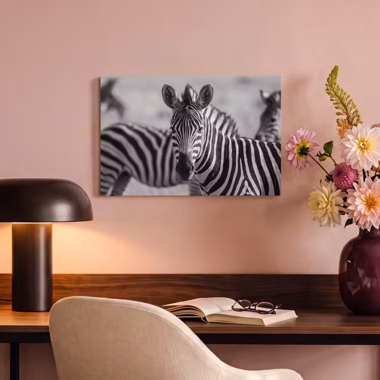 Canvas schilderij - Zebra's - Zwart - Wit — 6