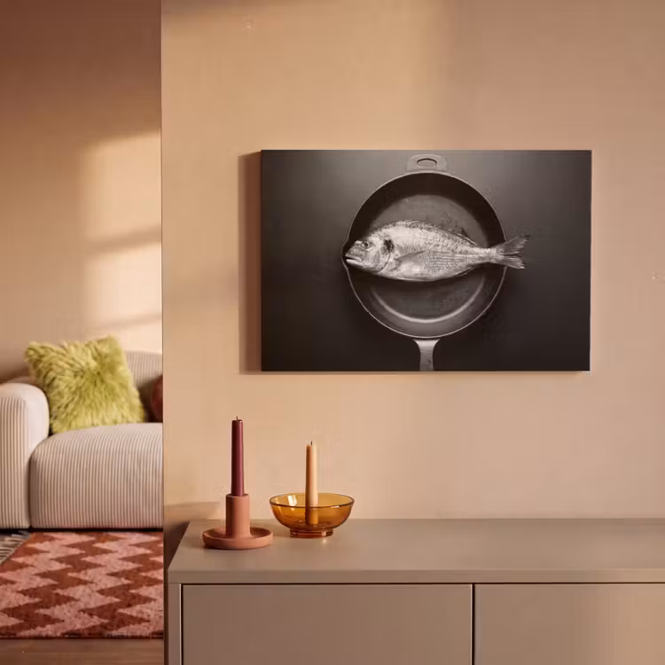 Canvas schilderij - Pan - Vis - Zwart - Wit — 2
