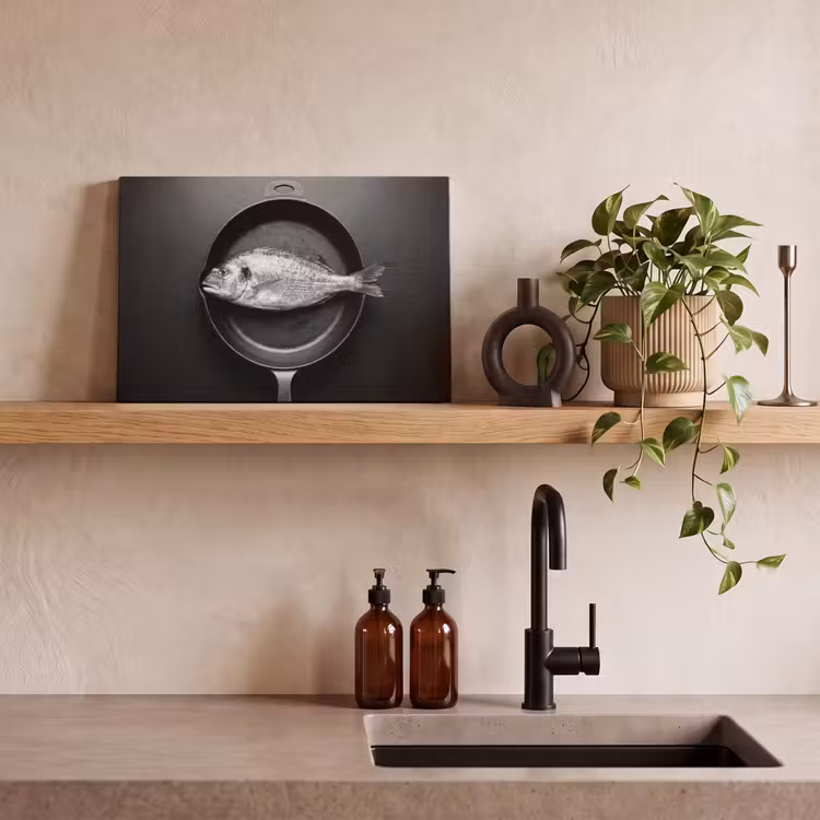 Canvas schilderij - Pan - Vis - Zwart - Wit — 4