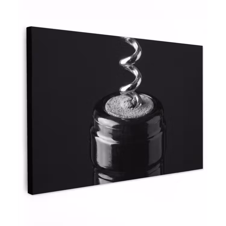 Canvas schilderij - Kurkentrekker - Wijn - Zwart - Wit — 1